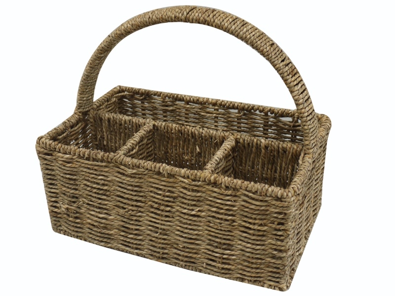 Curated Seagrass Flatware Caddy with Handle - Handwoven Dining Organizer
